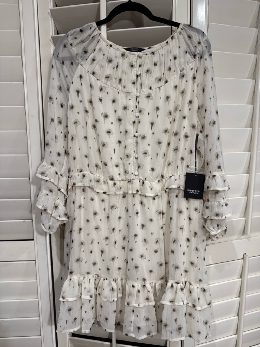 NWT - Floral Ruffle White Chiffon Dress